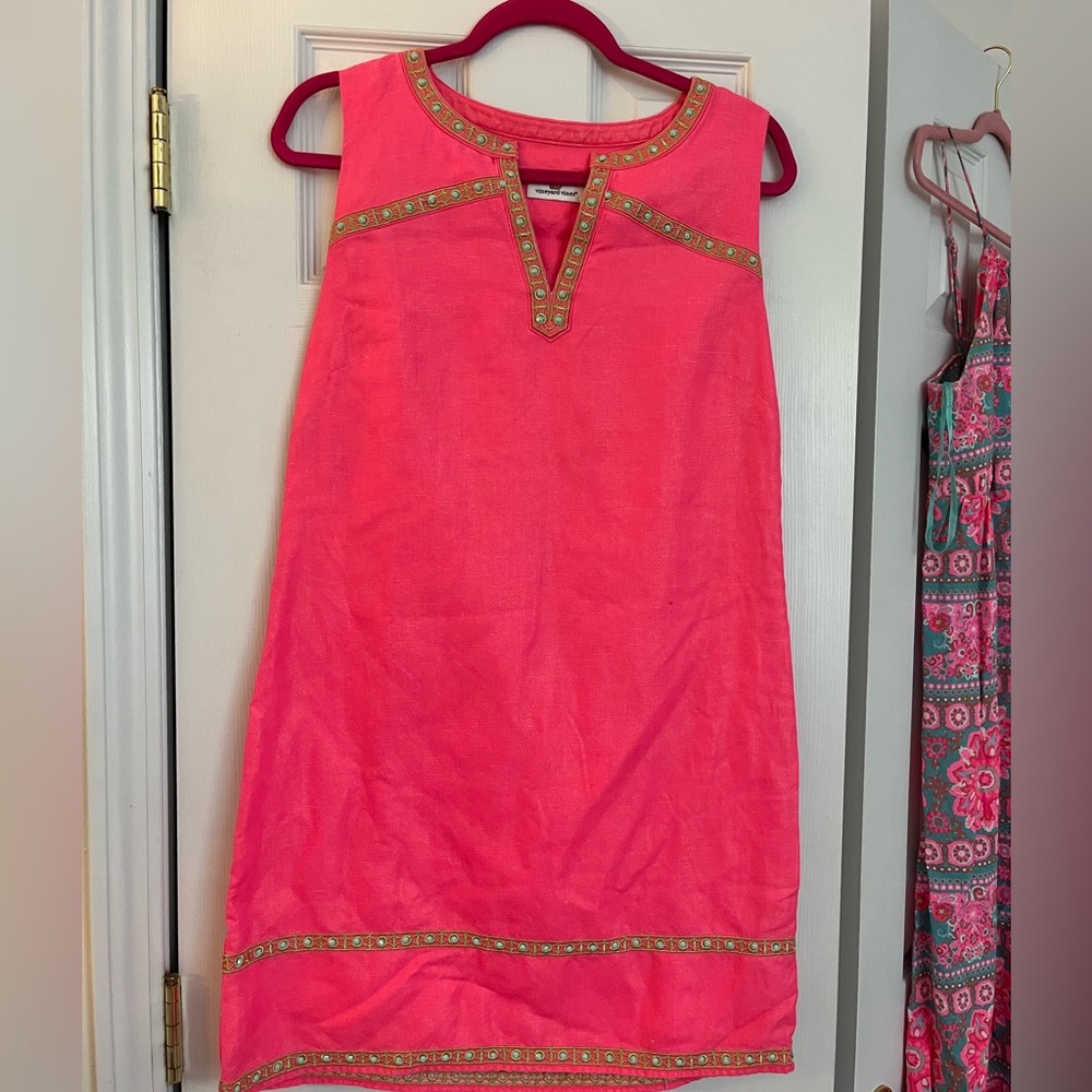 Coral Shimmer Shift Dress